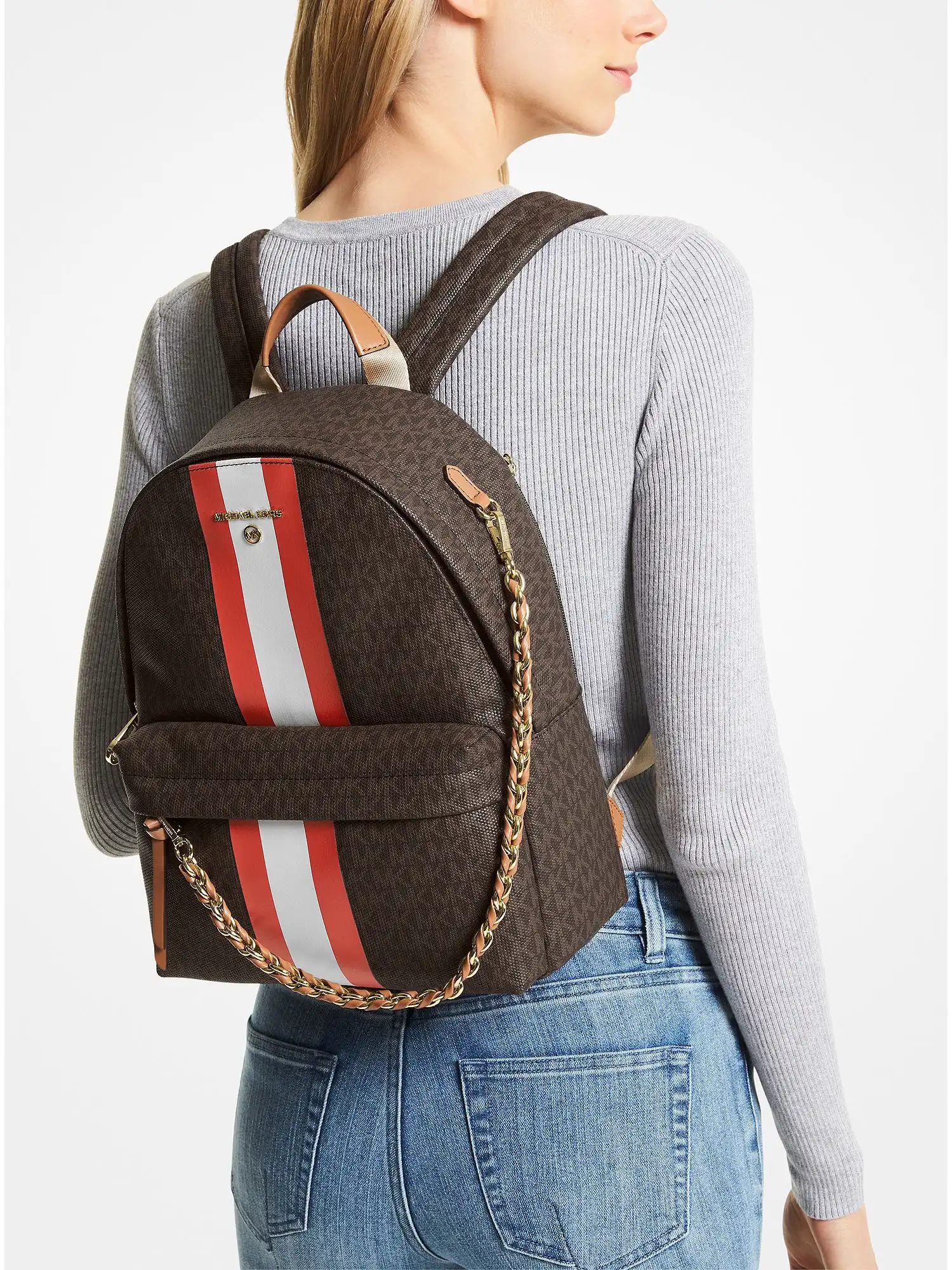 slater medium signature logo stripe backpack bright red