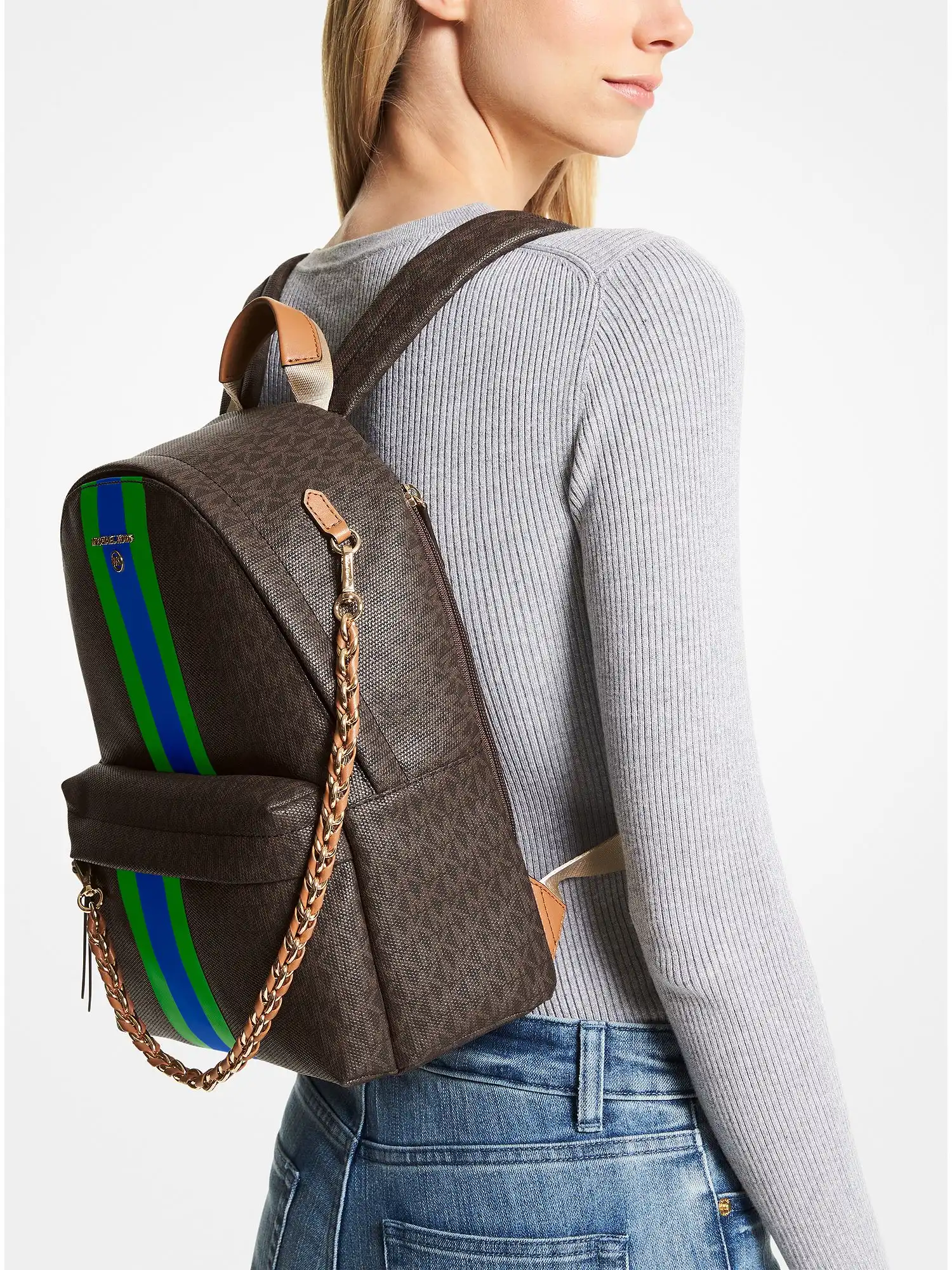 slater medium signature logo stripe backpack palm green