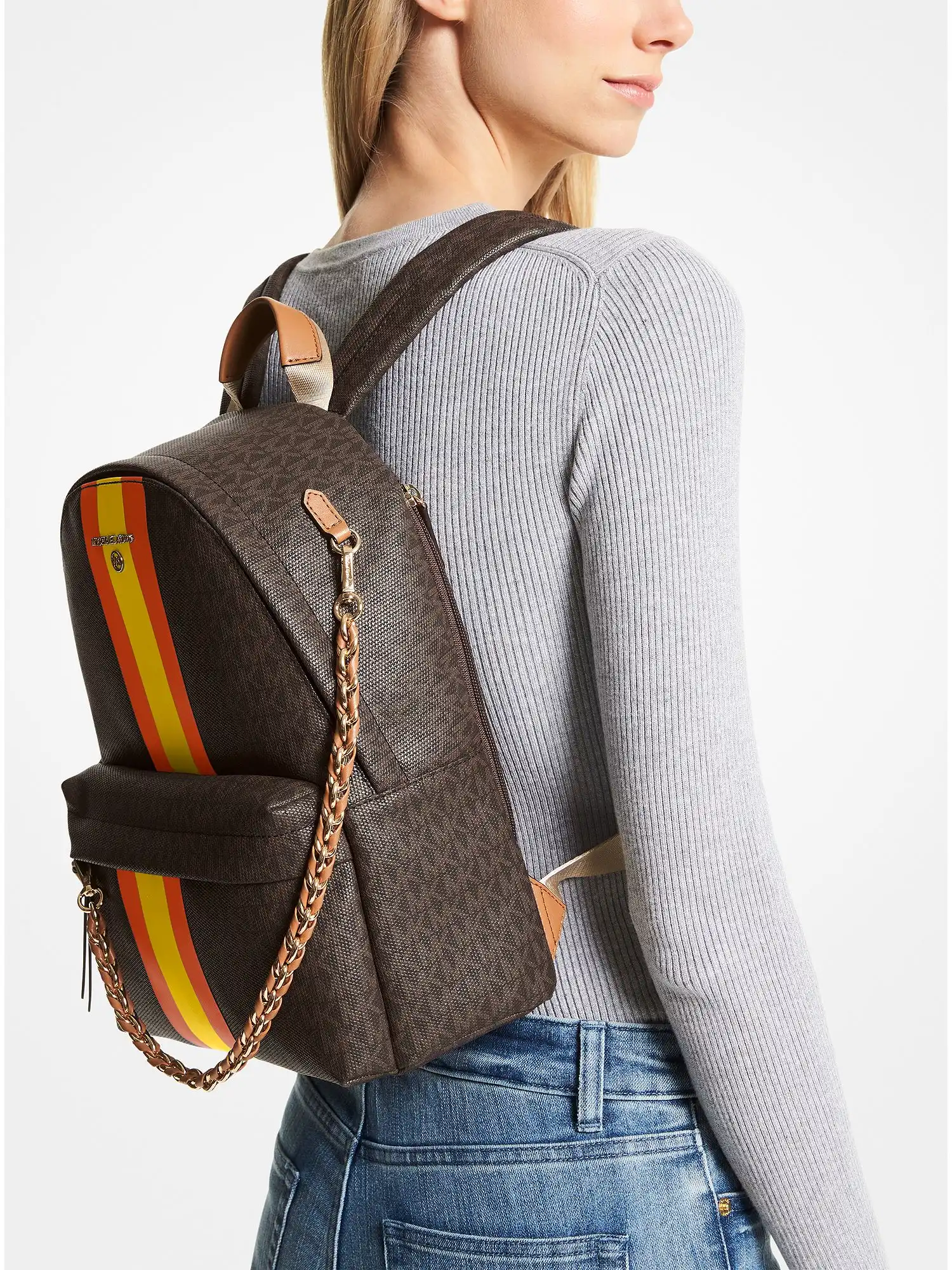 slater medium signature logo stripe backpack poppy