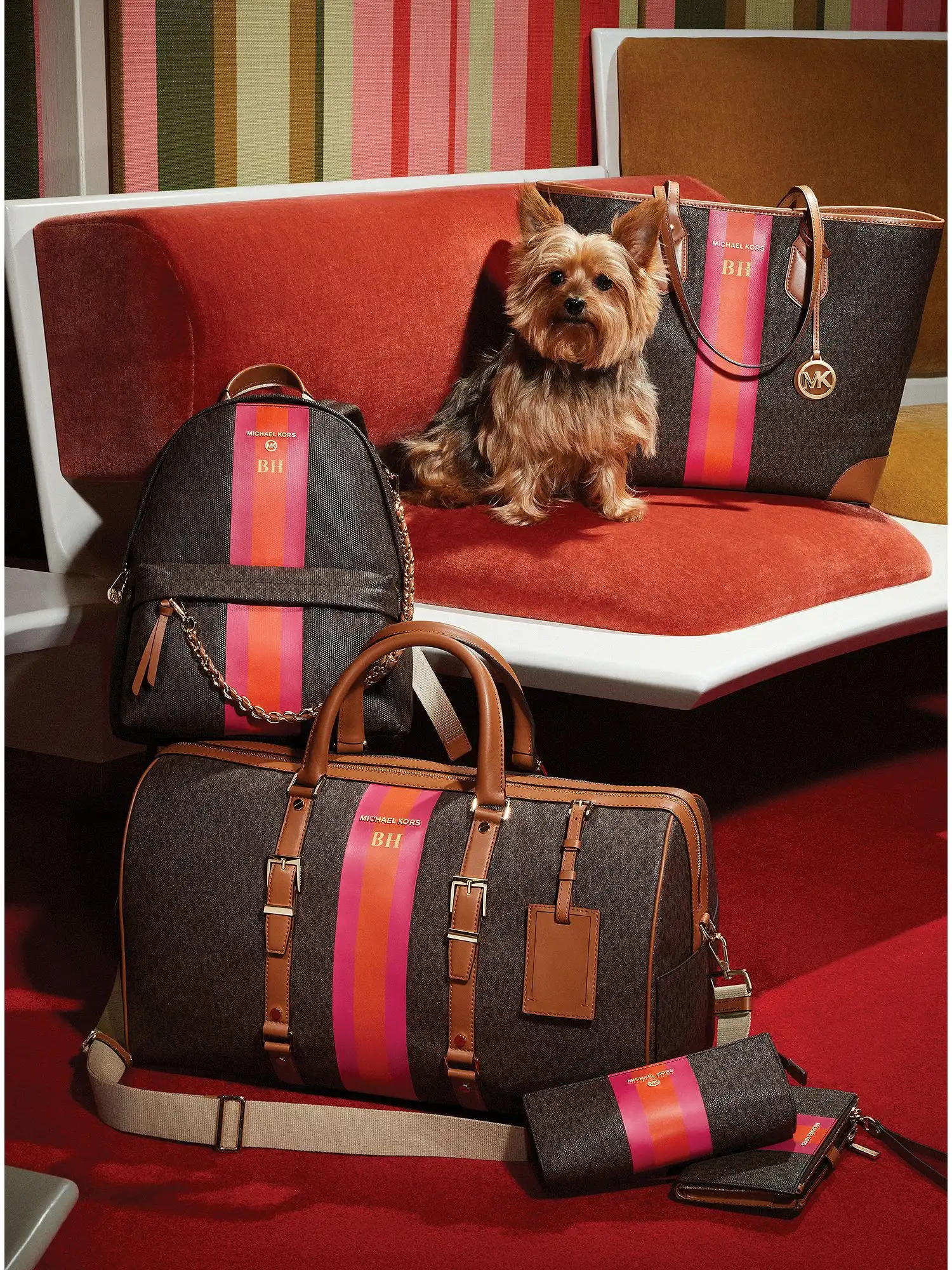 small logo stripe pencil case electric pink