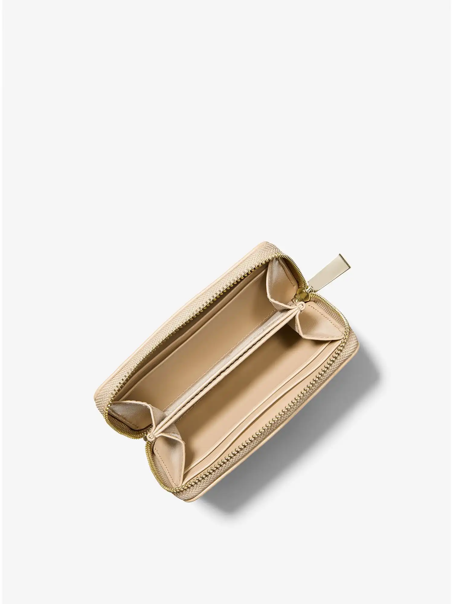 small studded quilted wallet camel