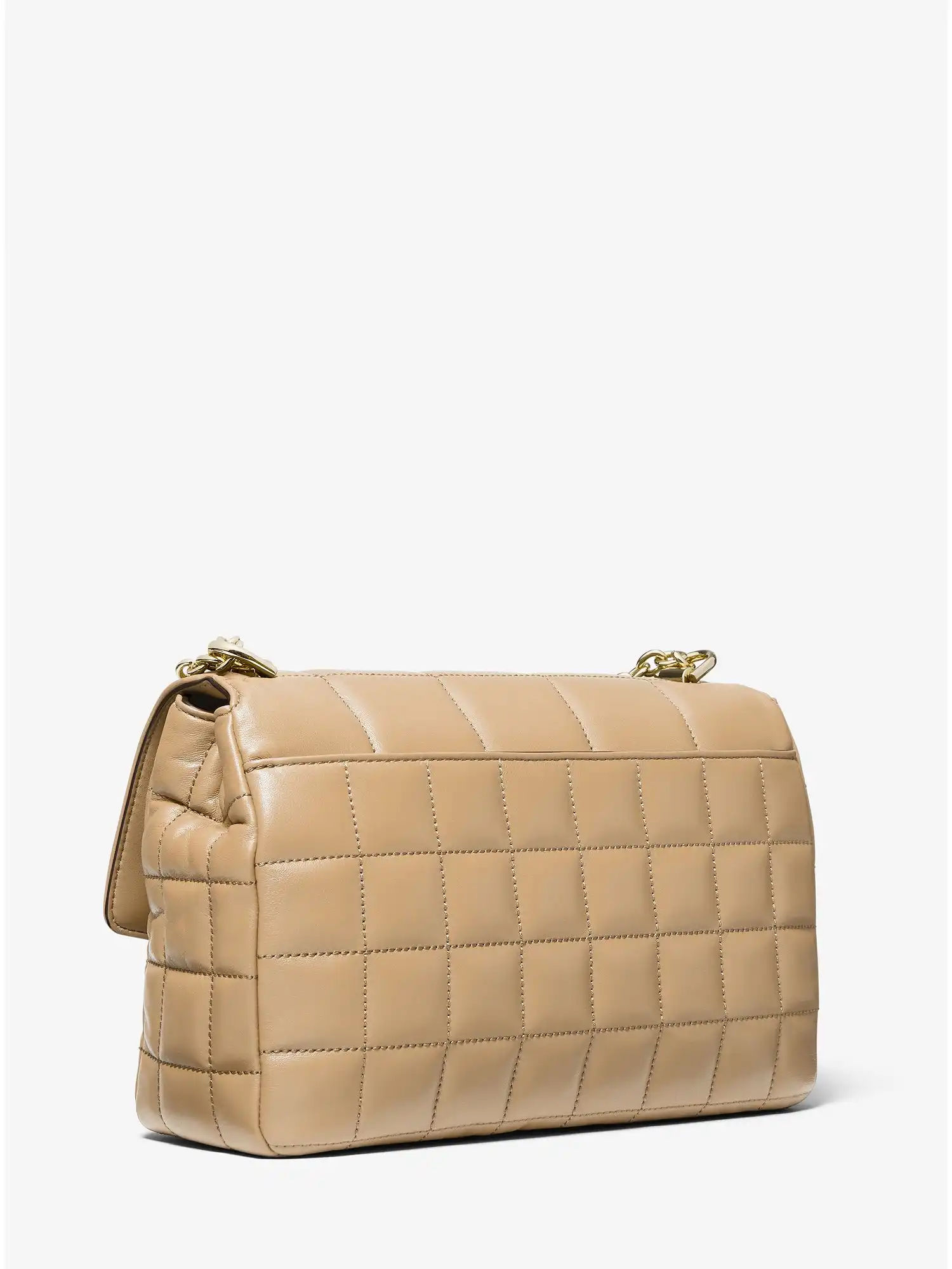 soho extra large quilted leather shoulder bag camel