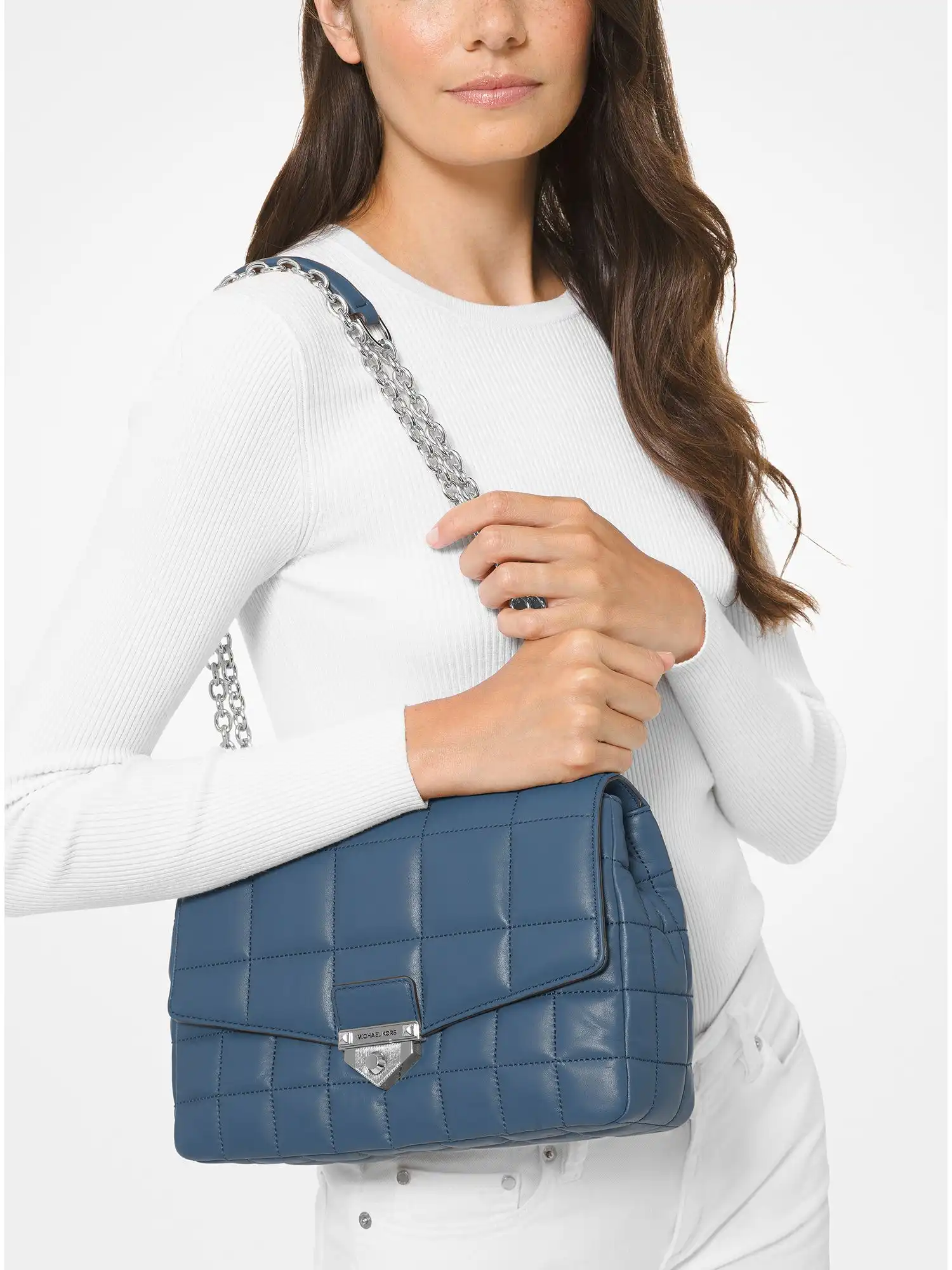 soho extra large quilted leather shoulder bag denim