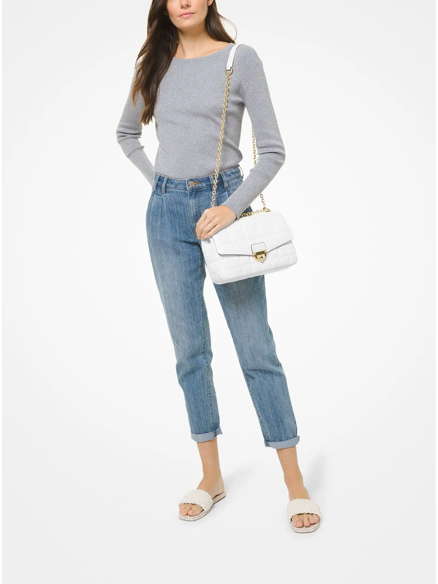 soho extra large quilted leather shoulder bag optic white