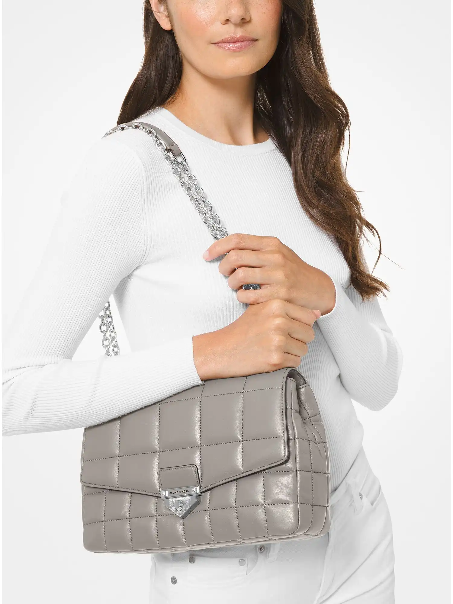 soho extra large quilted leather shoulder bag pearl grey