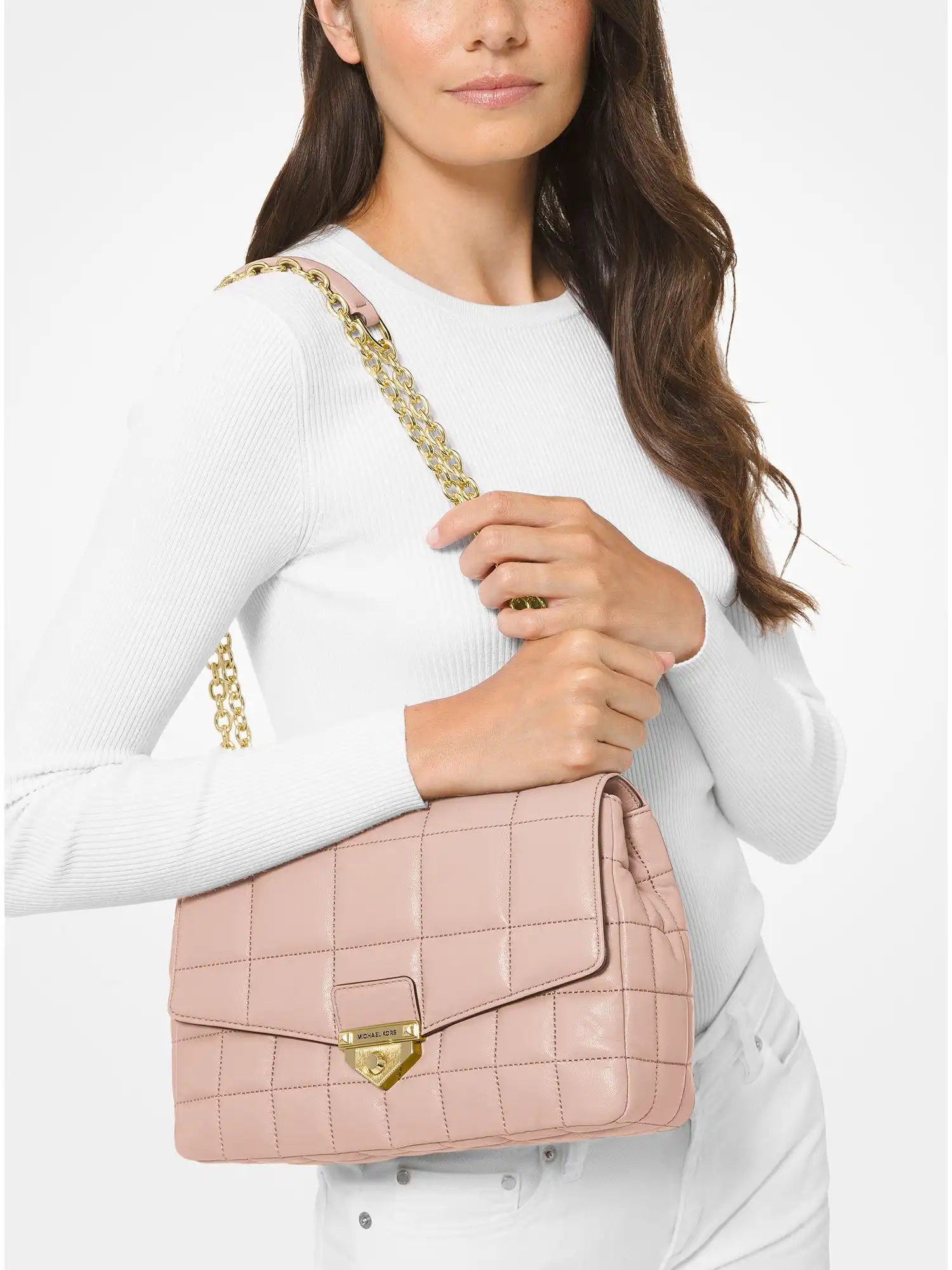 soho extra large quilted leather shoulder bag soft pink