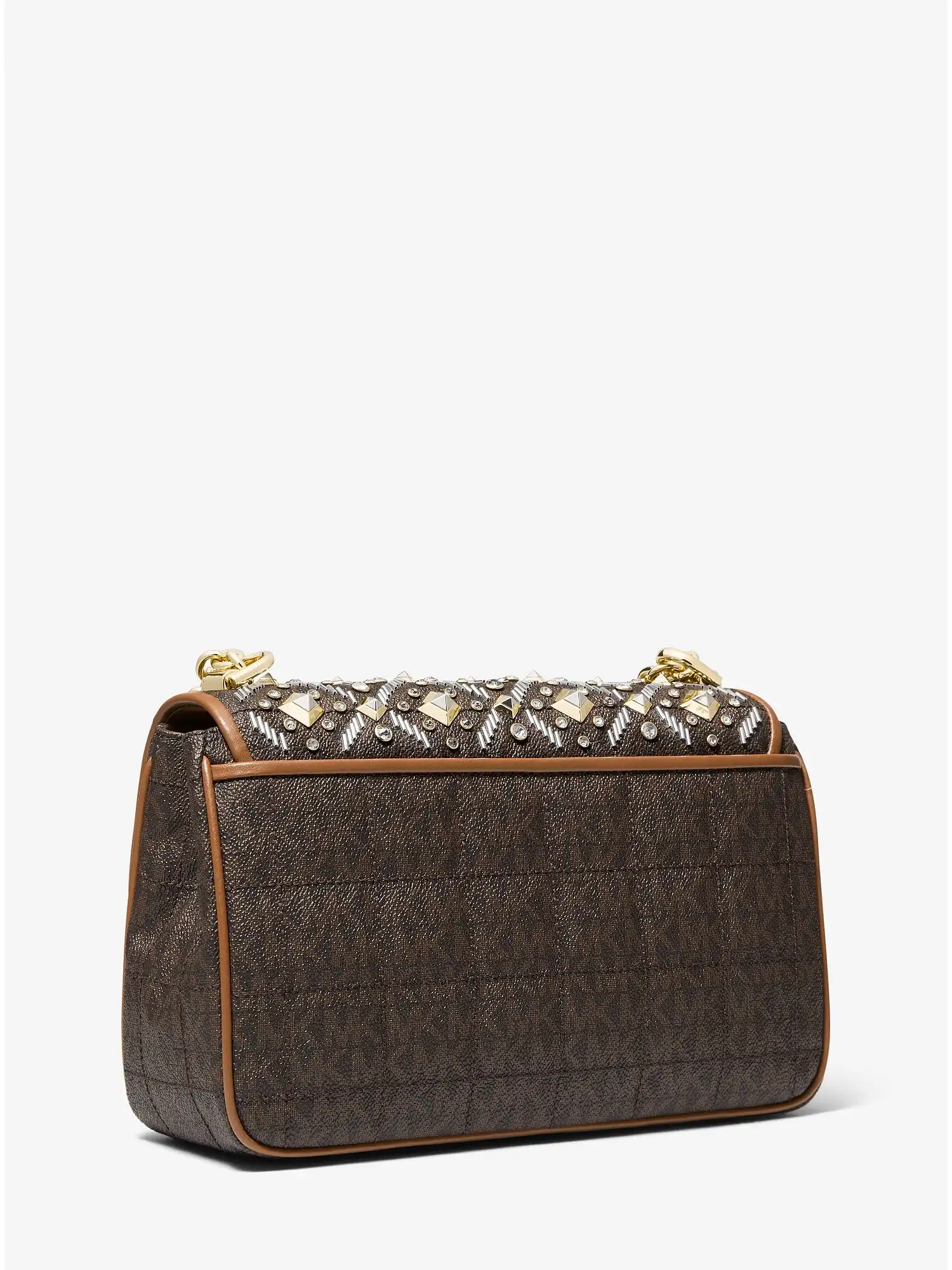 soho large embellished logo shoulder bag brn acorn