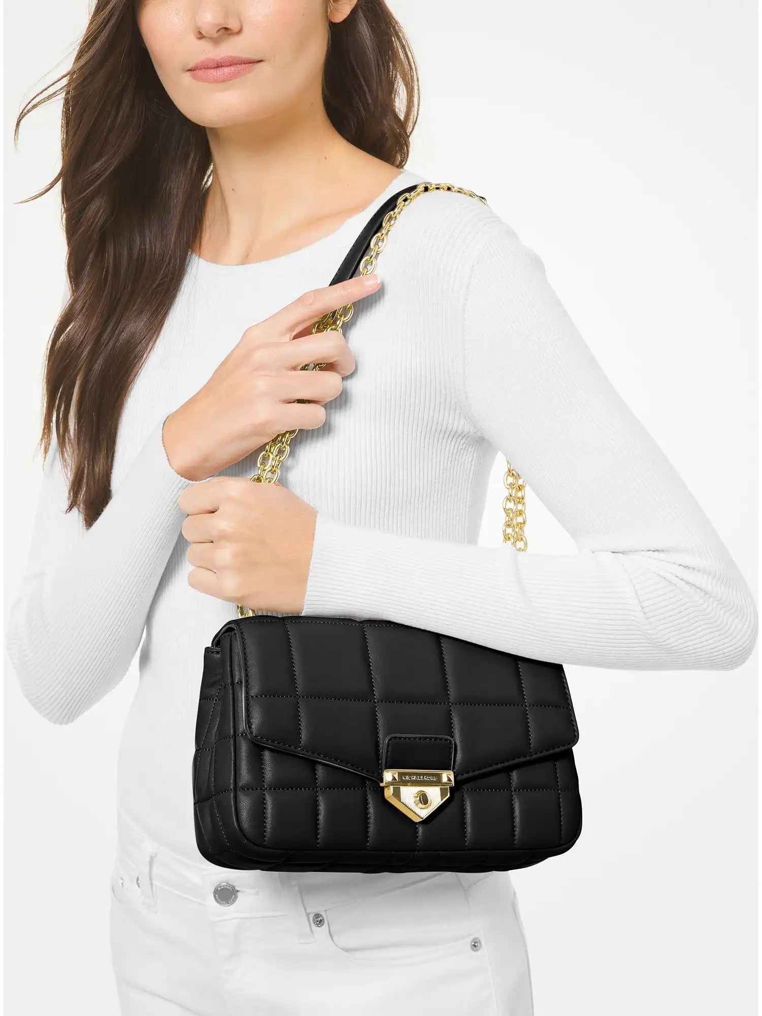 soho large quilted leather shoulder bag black