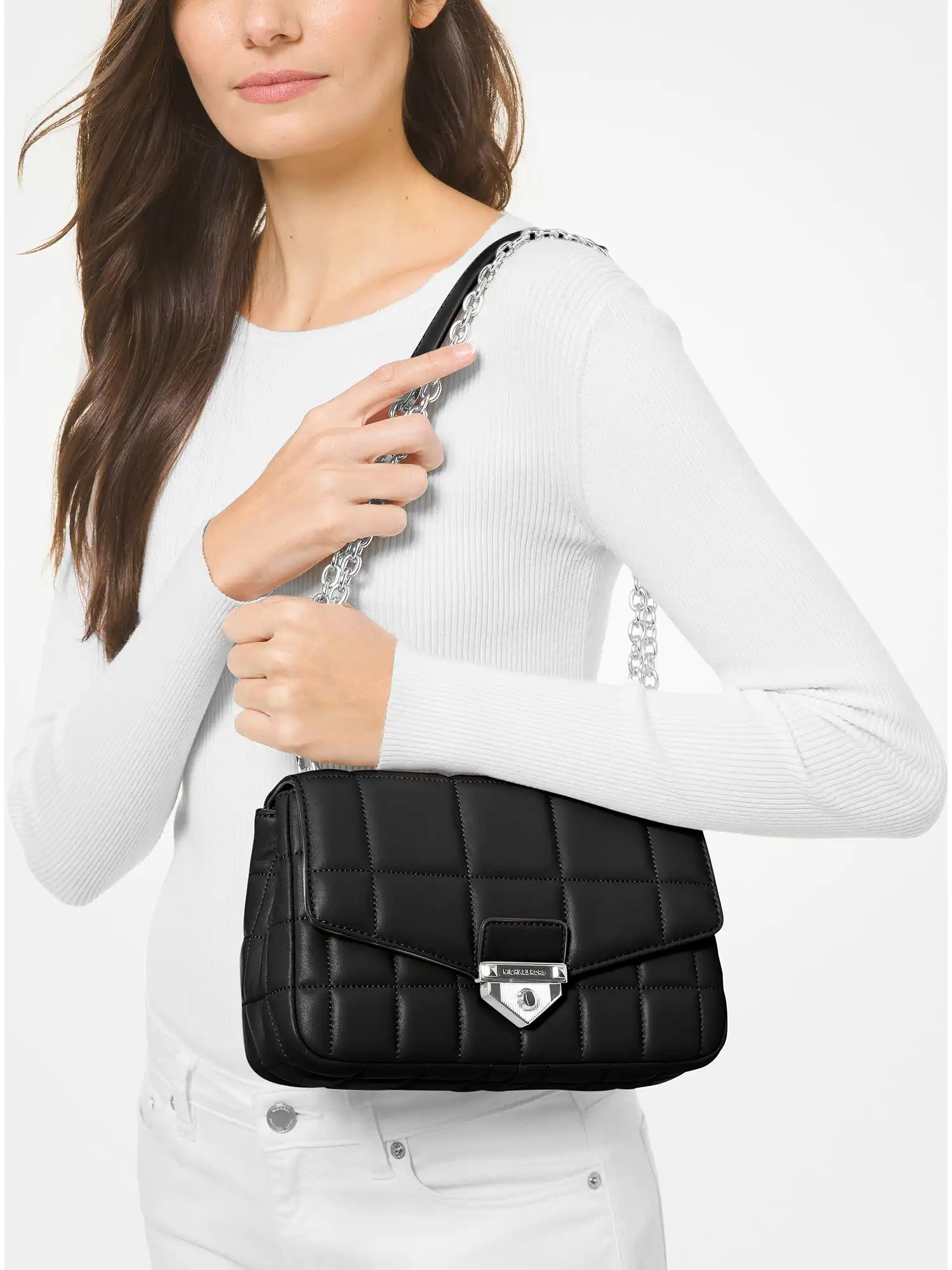 soho large quilted leather shoulder bag black