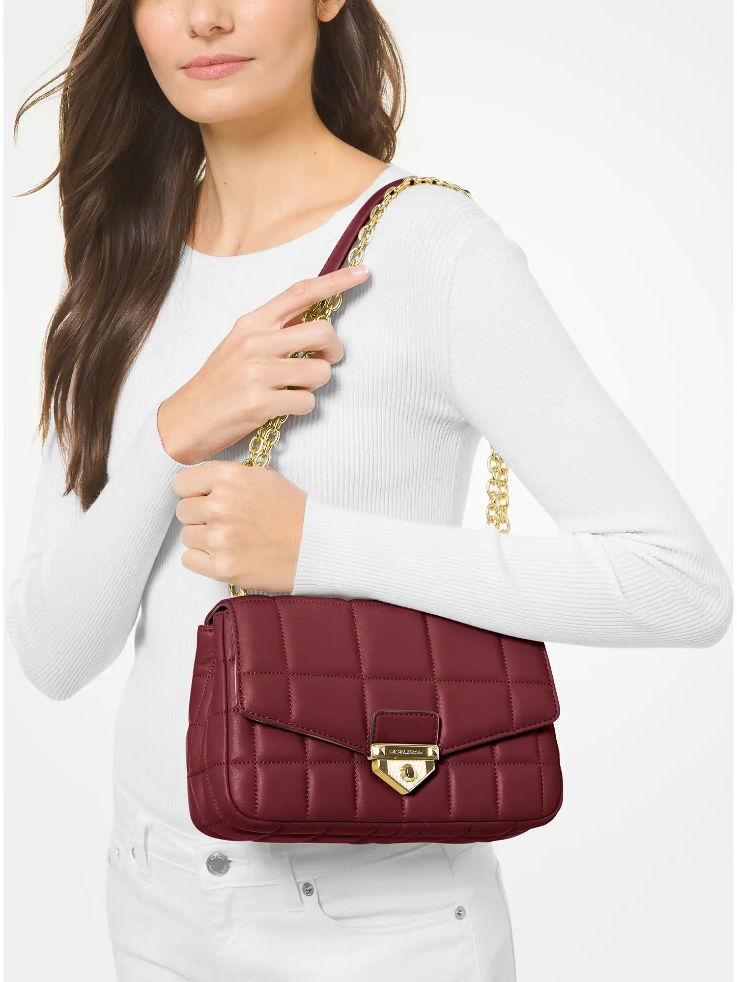 soho large quilted leather shoulder bag dk berry