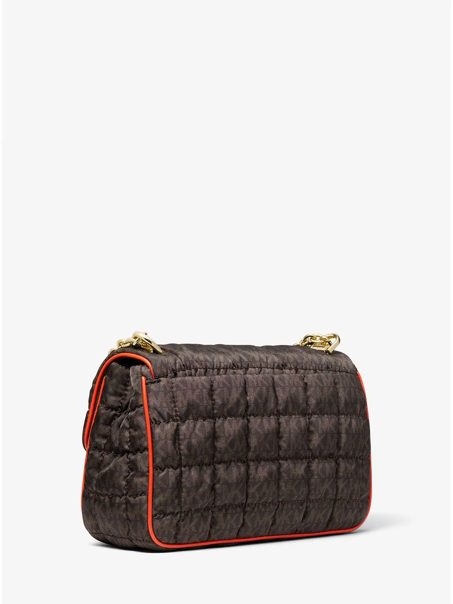 soho large quilted signature logo nylon shoulder bag brown multi