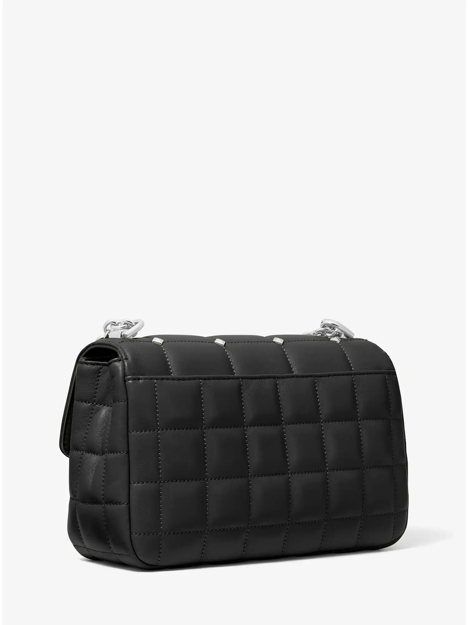 soho large studded quilted leather shoulder bag black