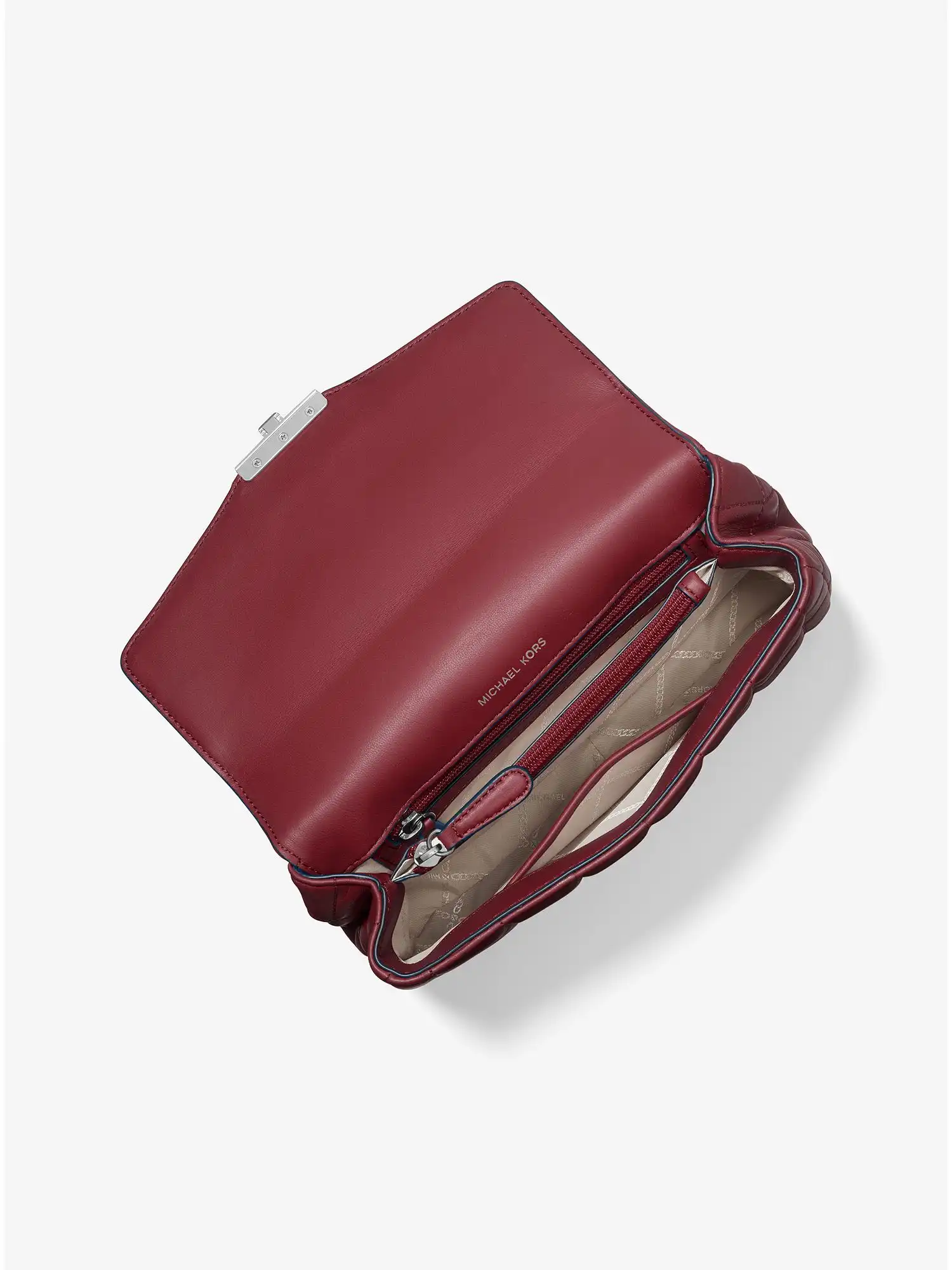 soho large studded quilted leather shoulder bag dk berry