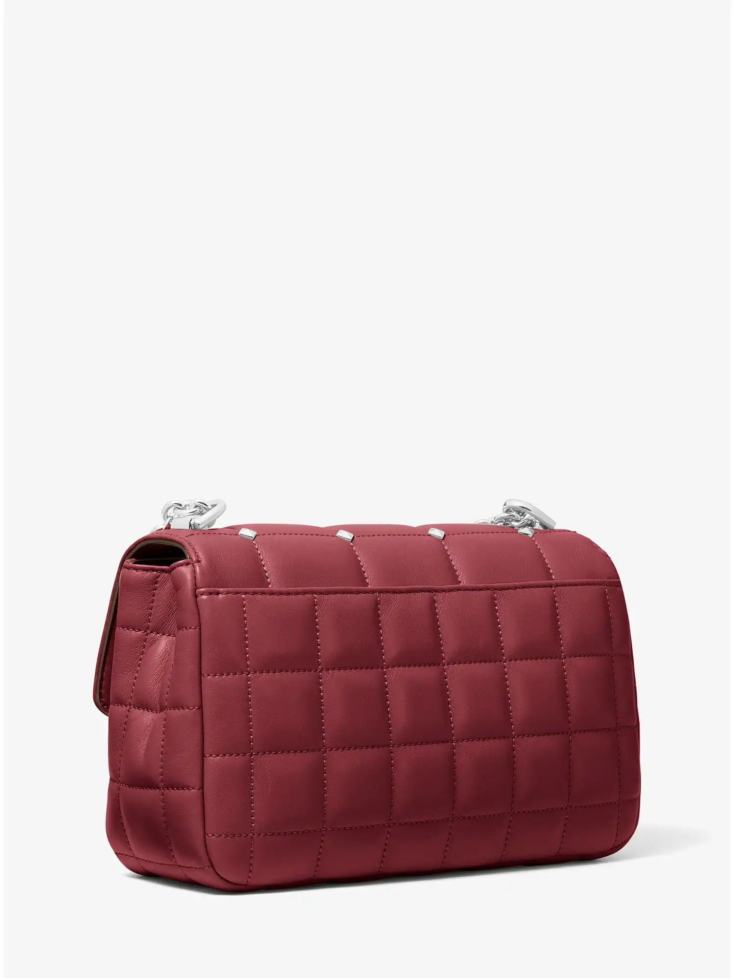 soho large studded quilted leather shoulder bag dk berry