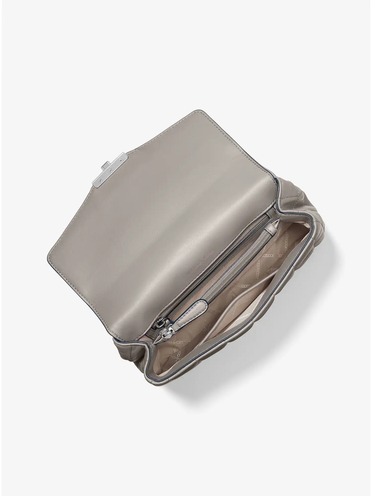 soho large studded quilted leather shoulder bag pearl grey