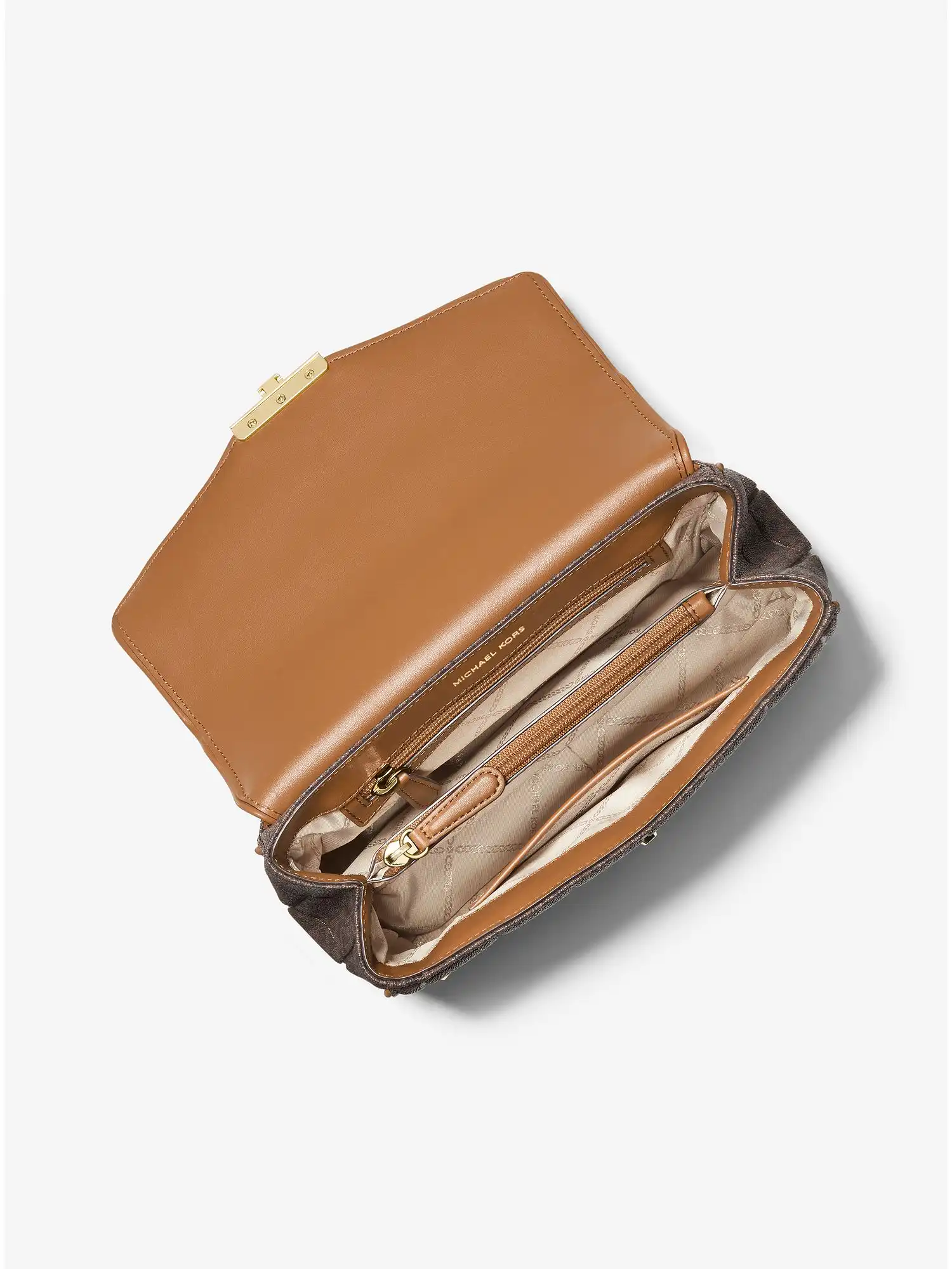 soho large studded quilted signature logo shoulder bag brn acorn