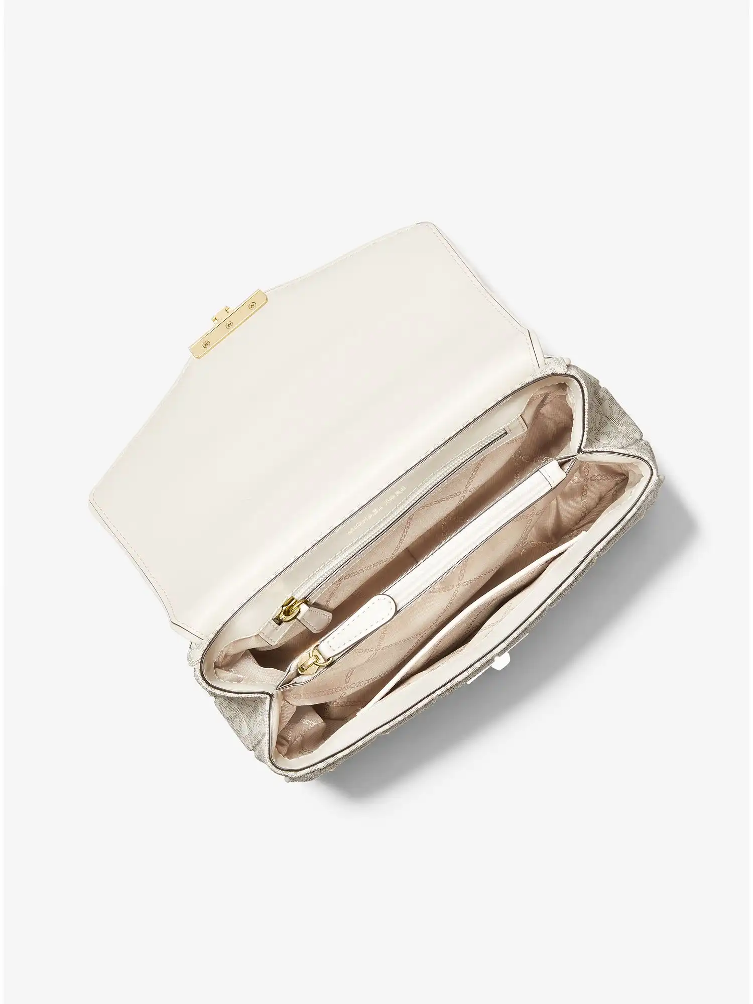 soho large studded quilted signature logo shoulder bag van cream