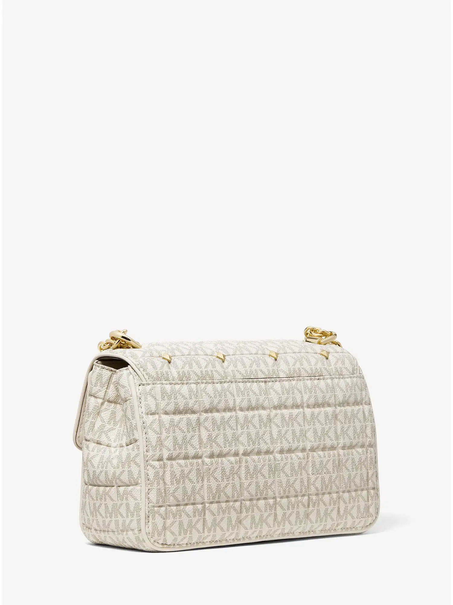 soho large studded quilted signature logo shoulder bag van cream