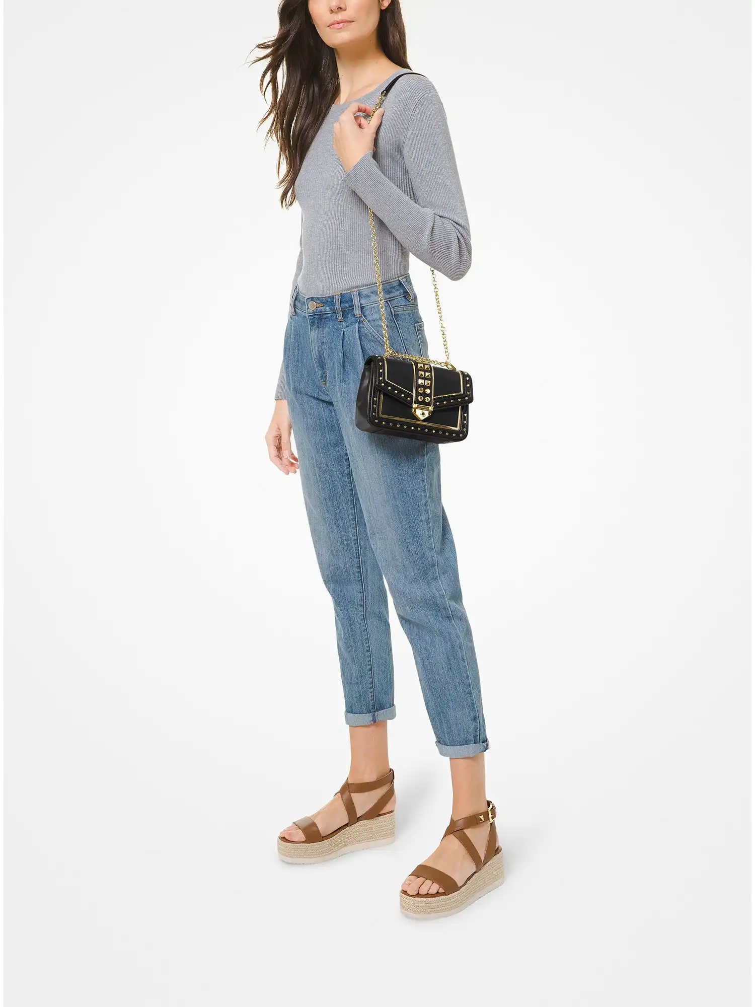 soho small studded leather shoulder bag black