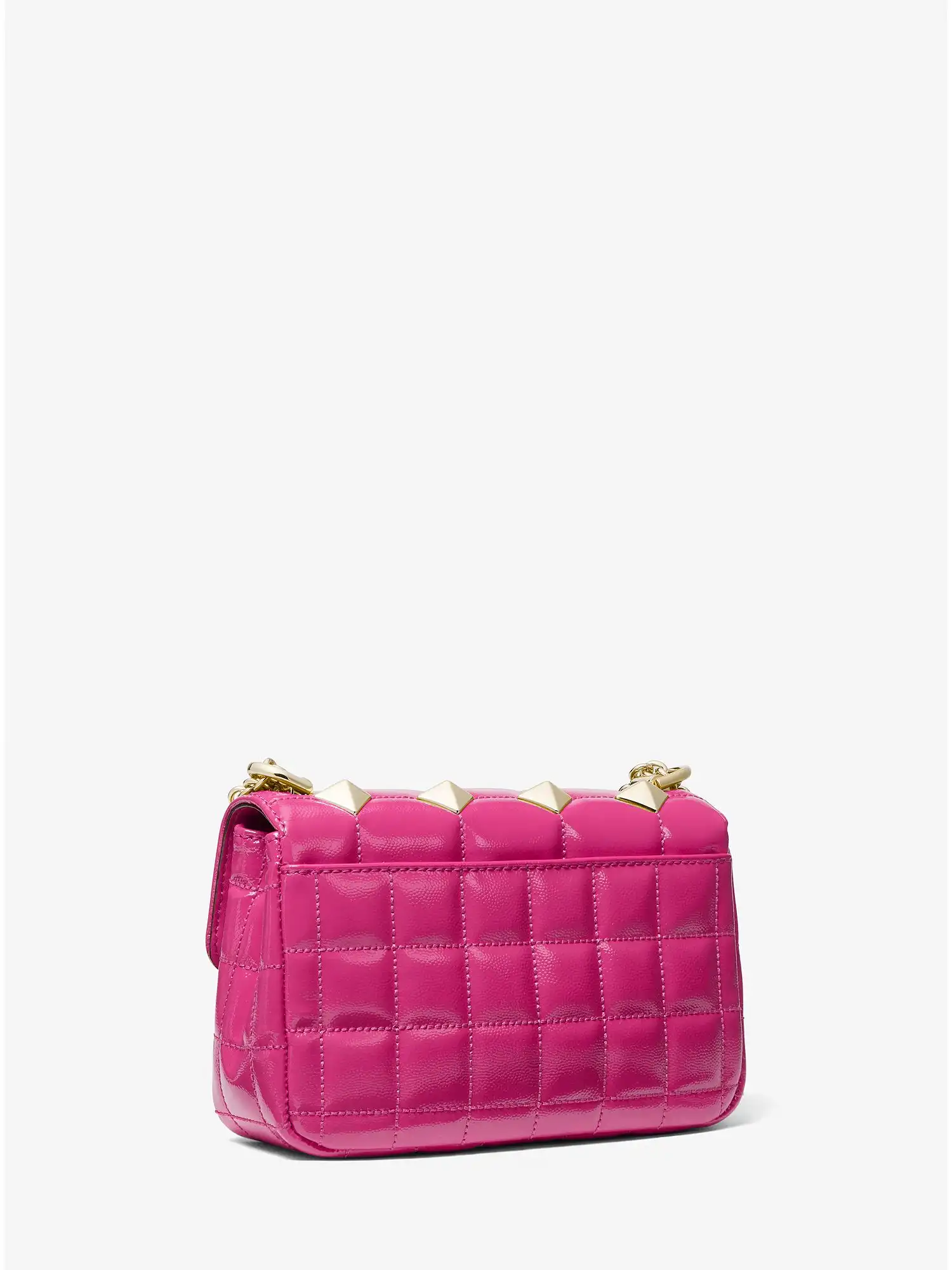 soho small studded quilted patent leather shoulder bag wild berry