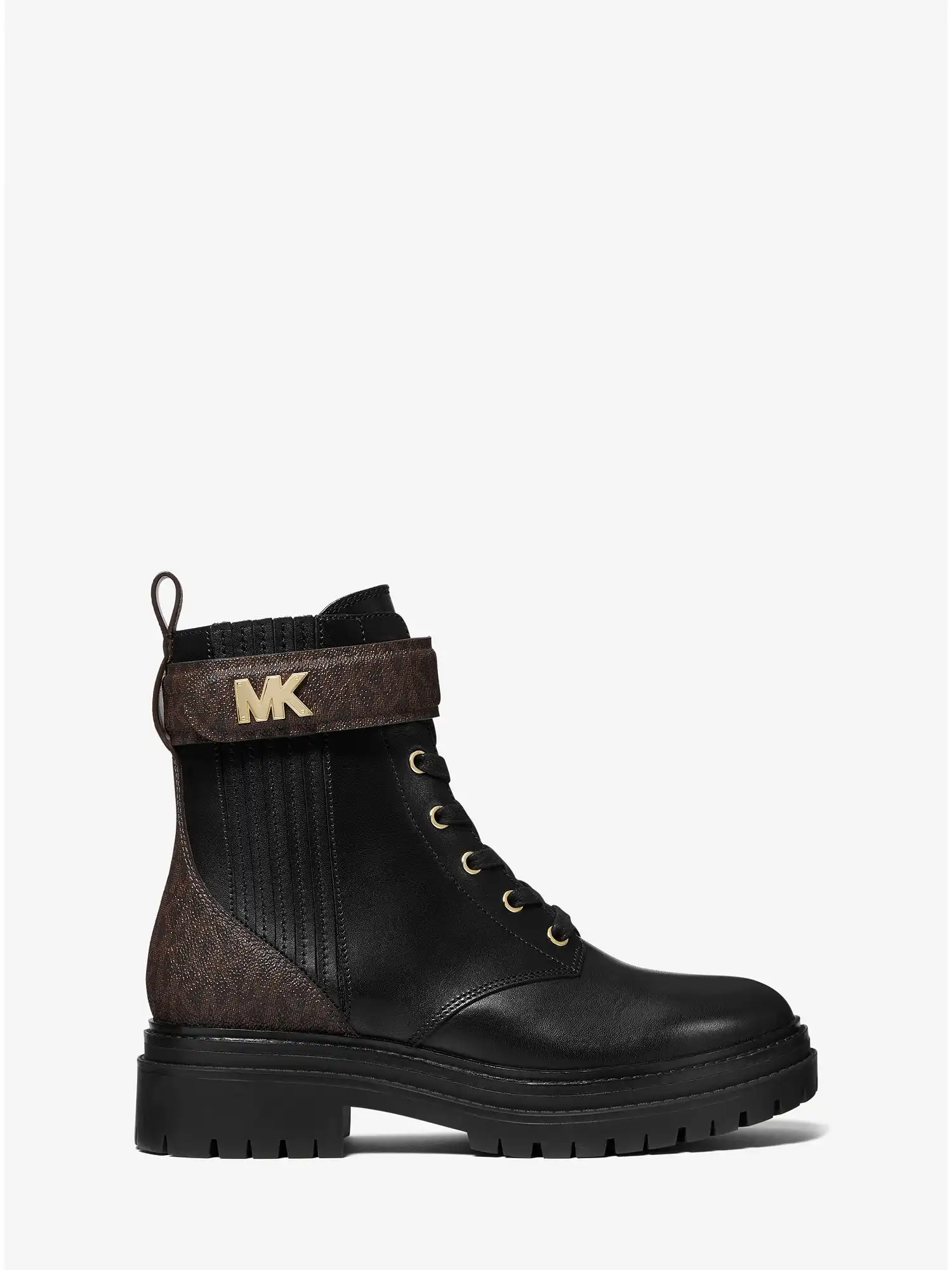 stark logo and leather combat boot blk brown