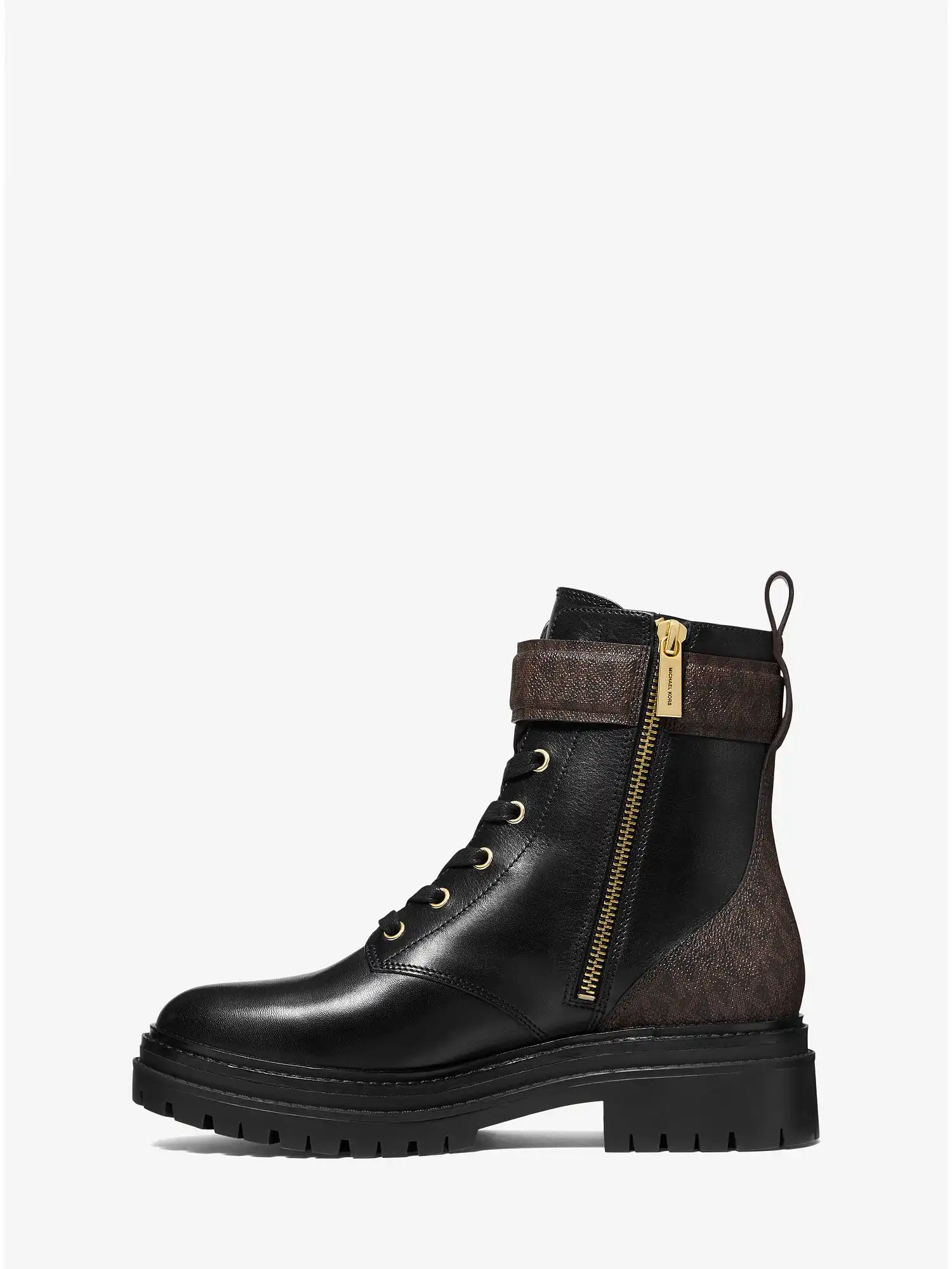 stark logo and leather combat boot blk brown