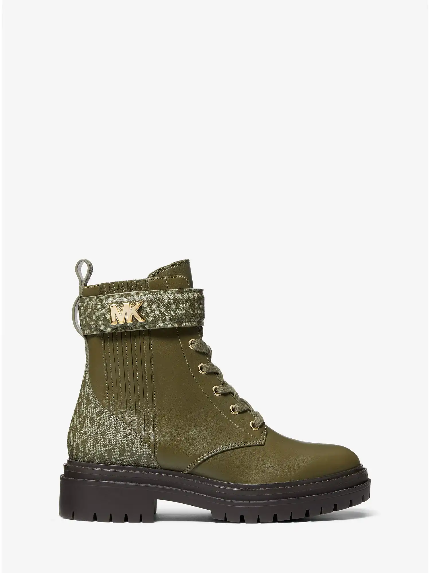 stark logo and leather combat boot olive