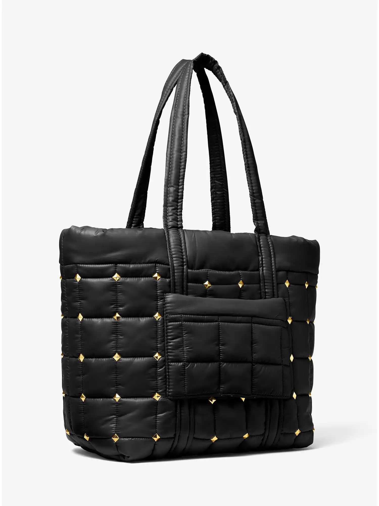stirling large studded quilted recycled polyester tote bag black