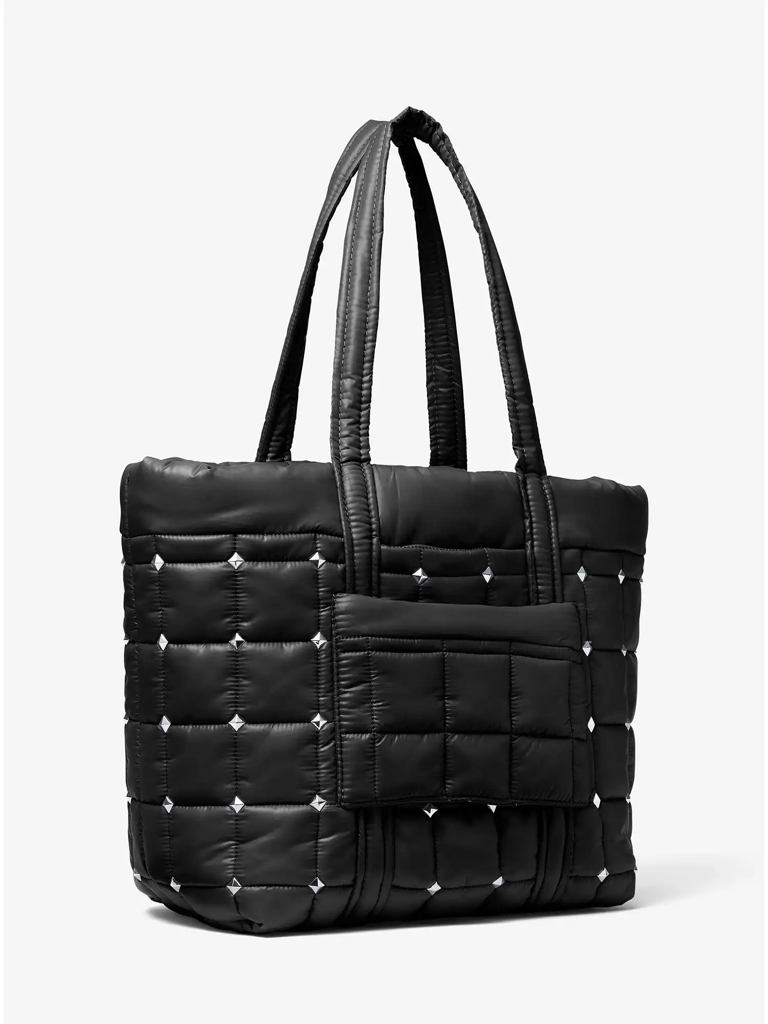 stirling large studded quilted recycled polyester tote bag black