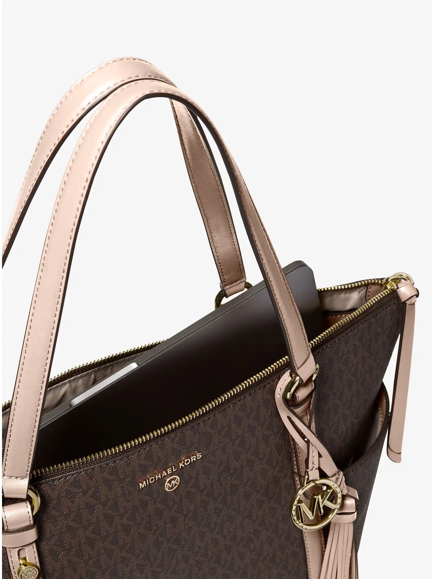 sullivan large logo top zip tote bag brn sftpink