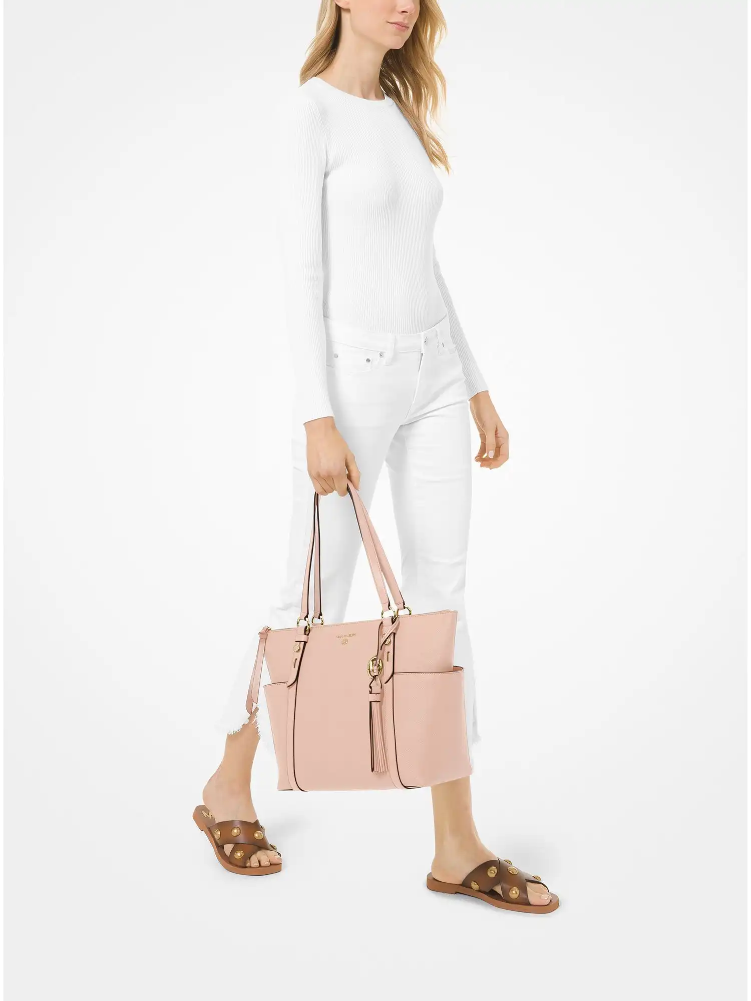 sullivan large saffiano leather top zip tote bag soft pink