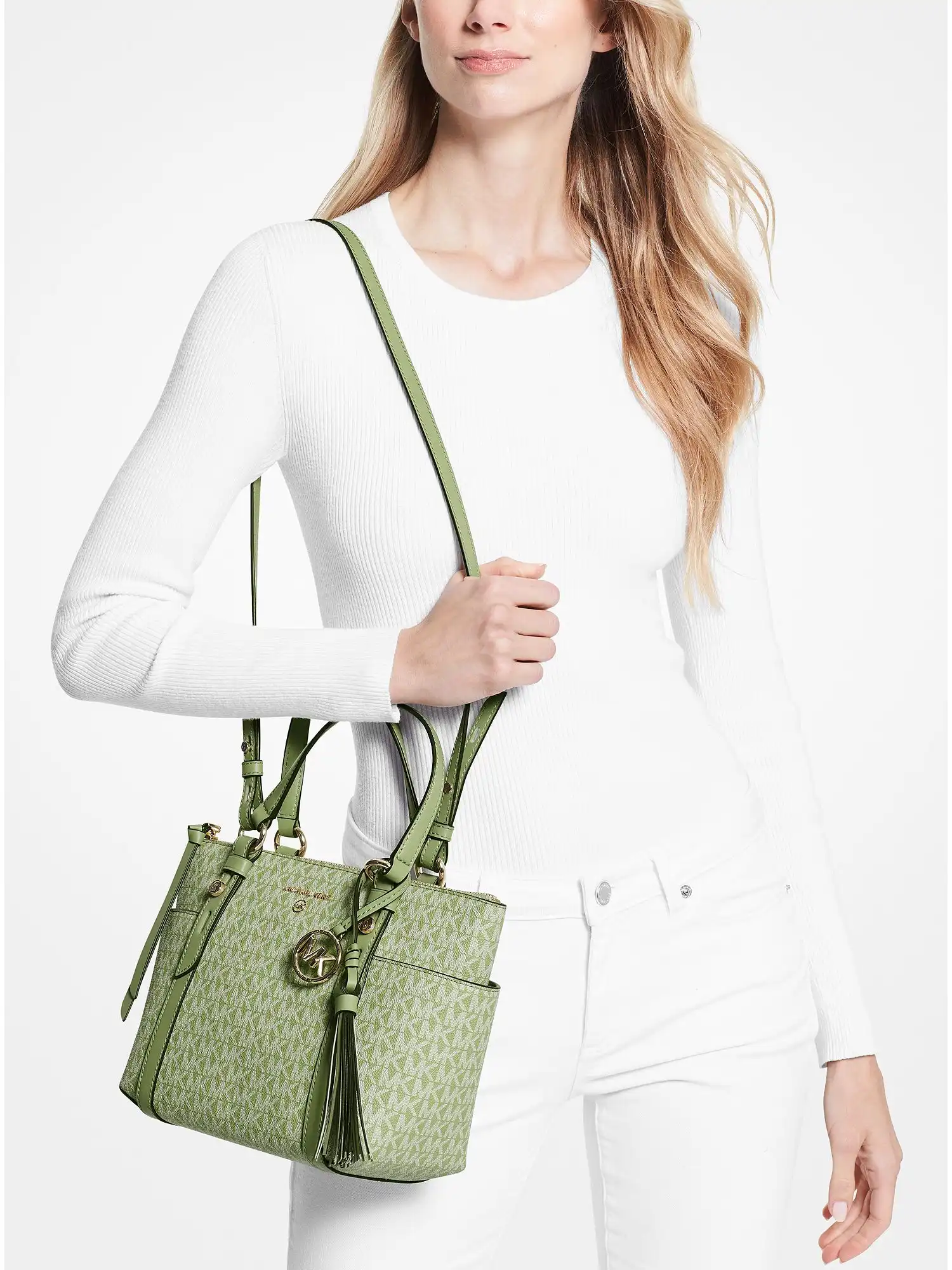 sullivan small logo top zip tote bag light sage