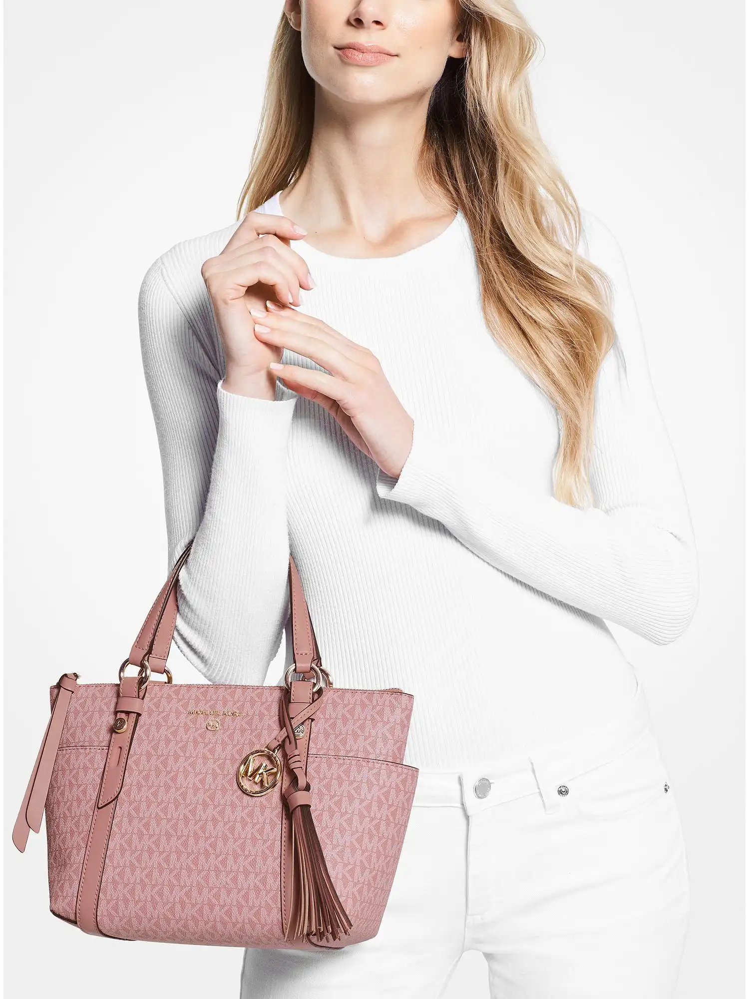 sullivan small logo top zip tote bag rose