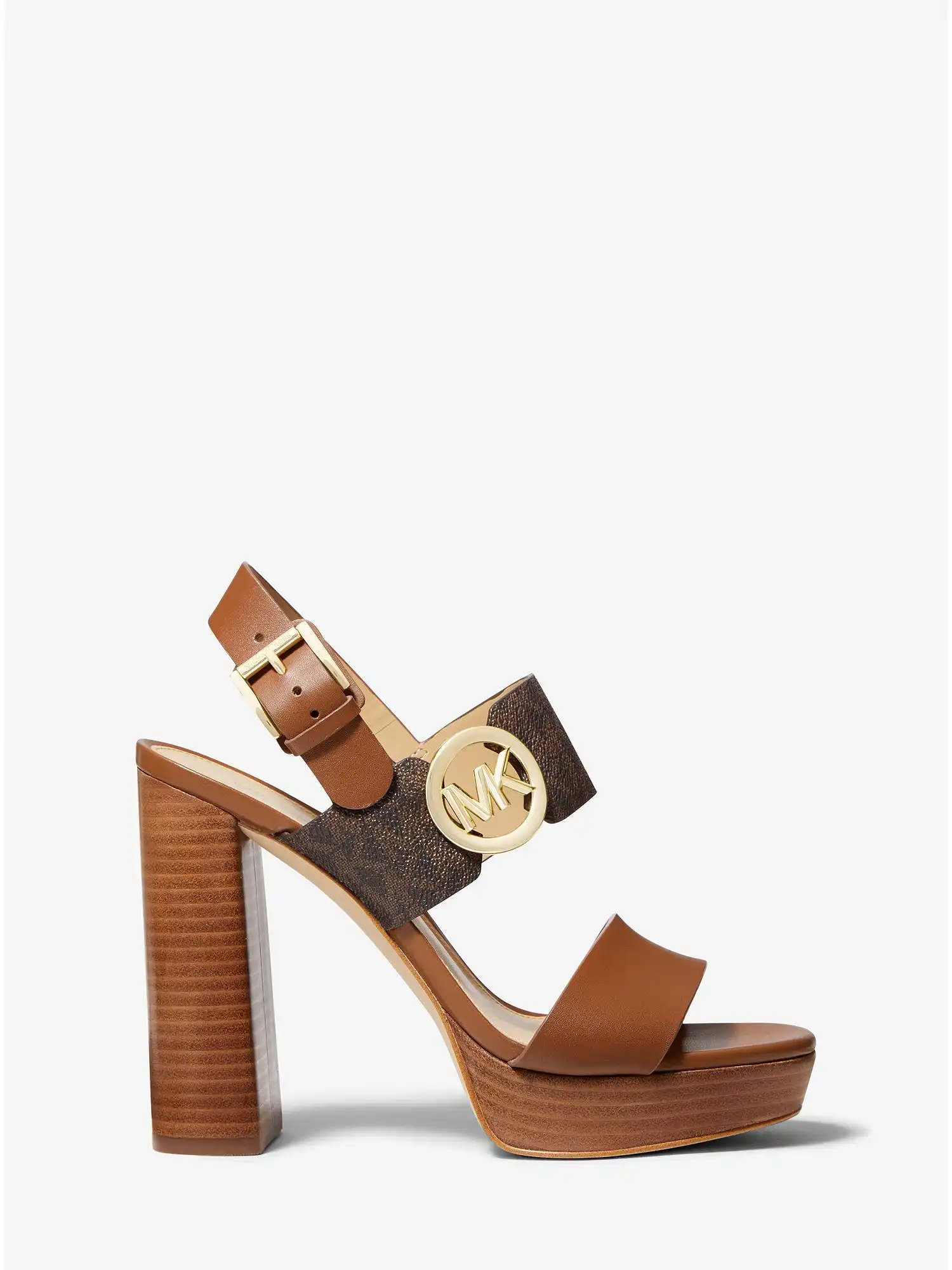 summer leather and logo platform sandal brown multi