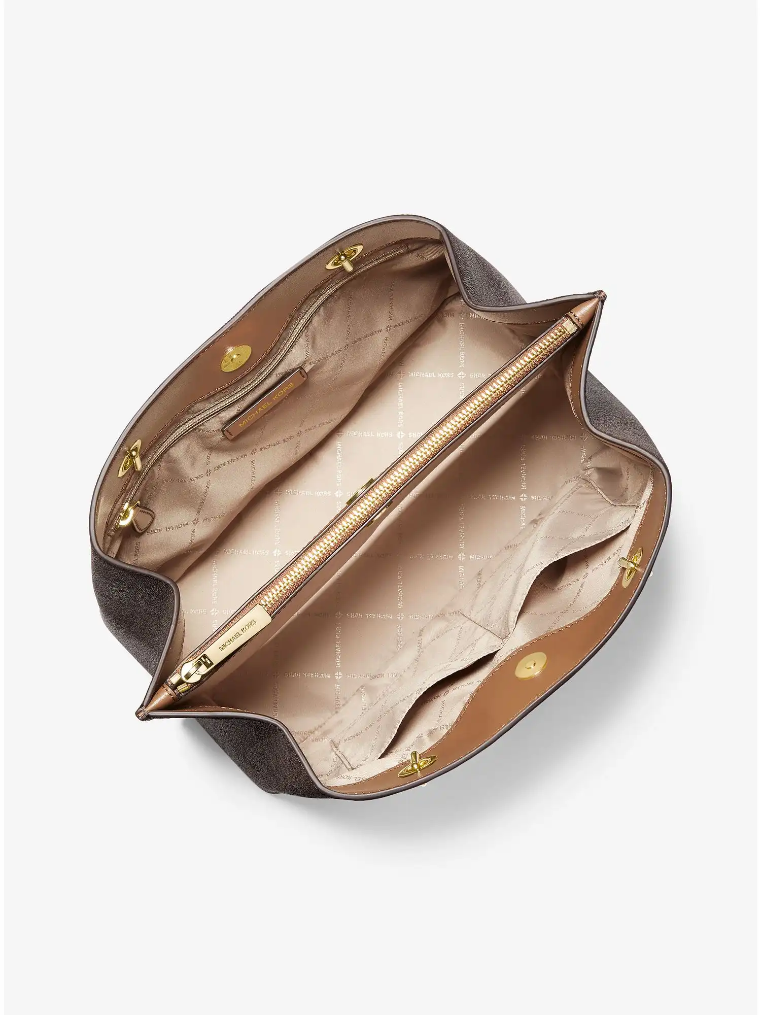 teagan large logo shoulder bag brown