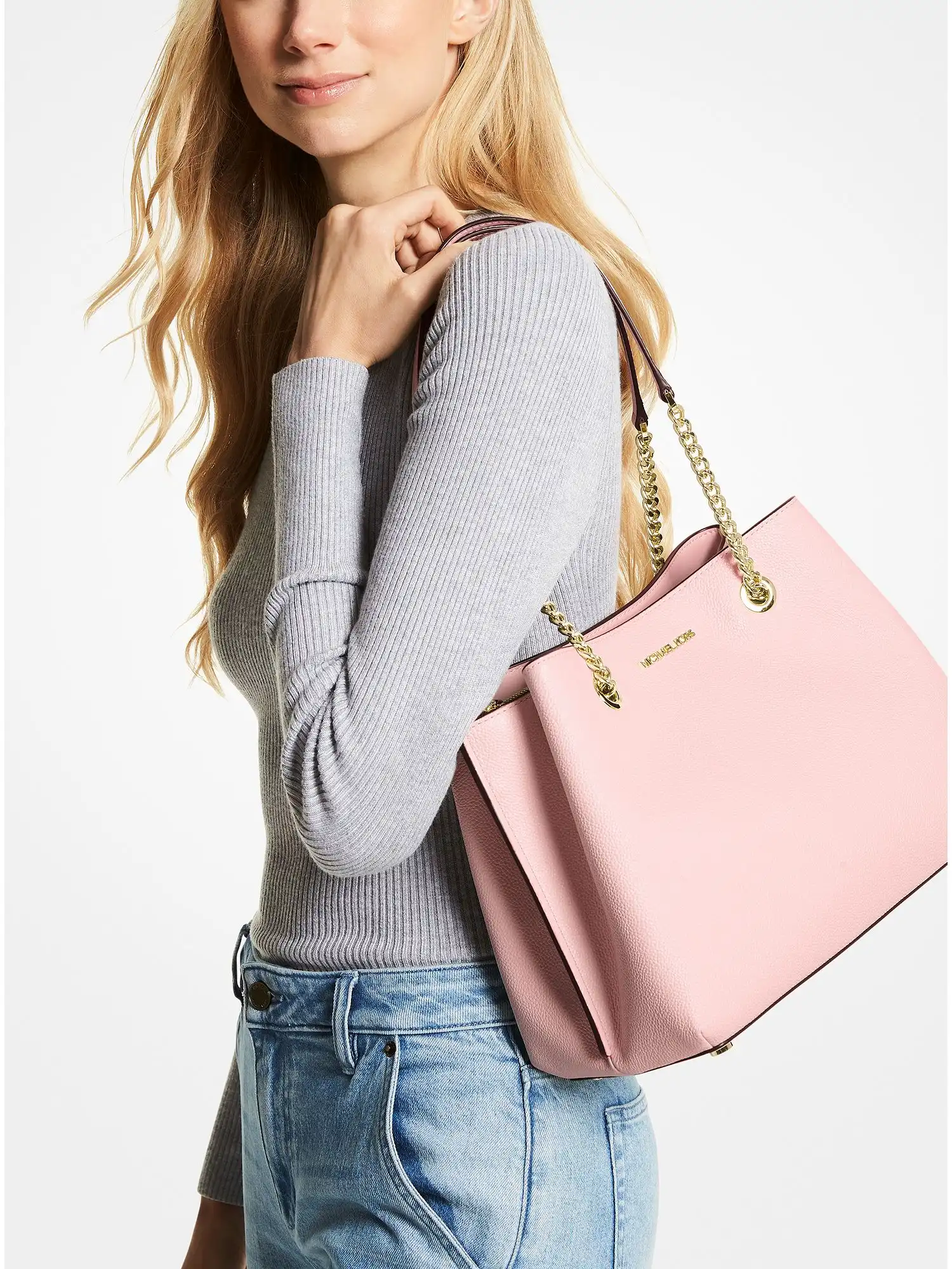 teagan large pebbled leather shoulder bag powder blush