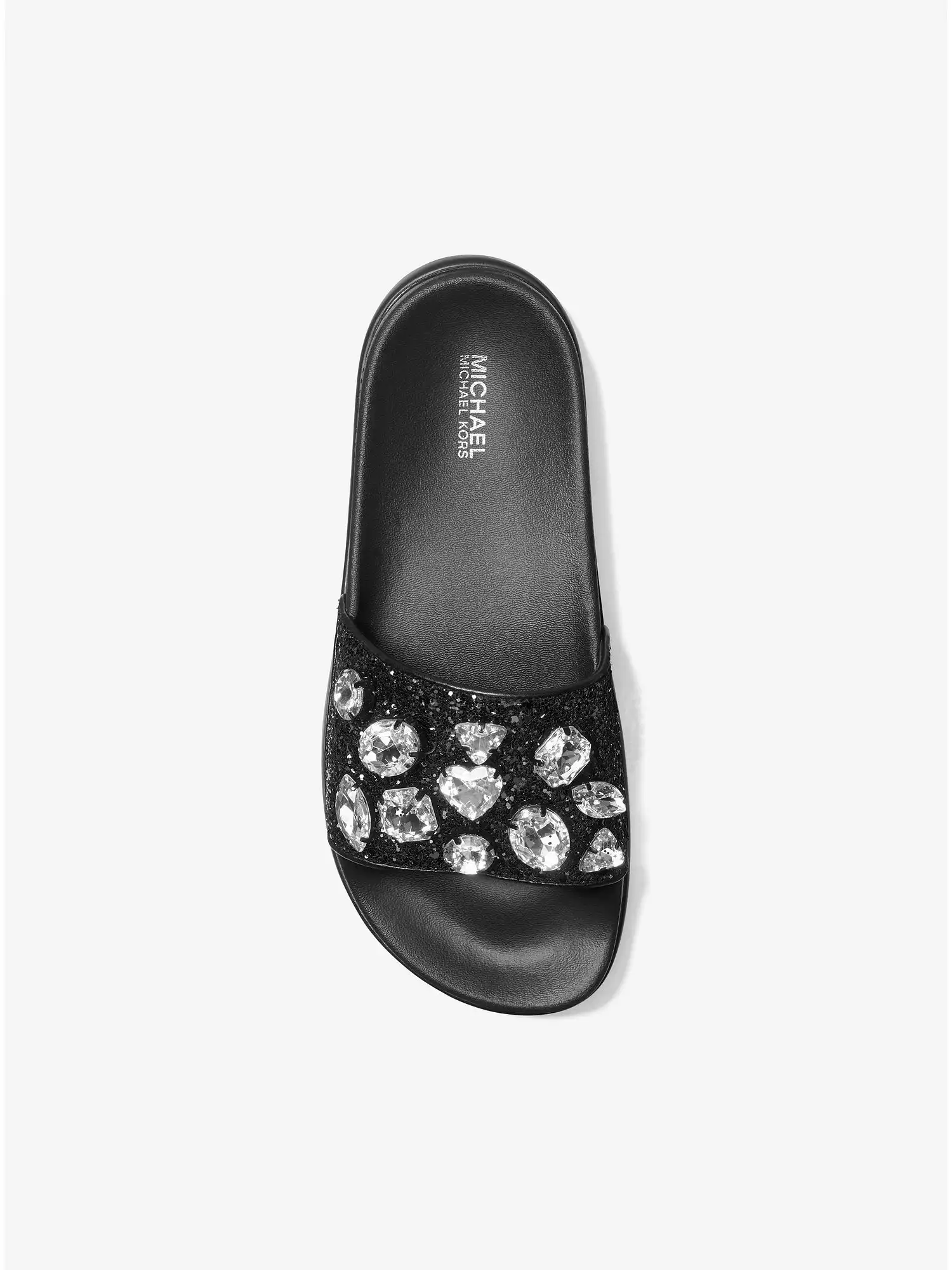 tyra jewel embellished glitter slide sandal black