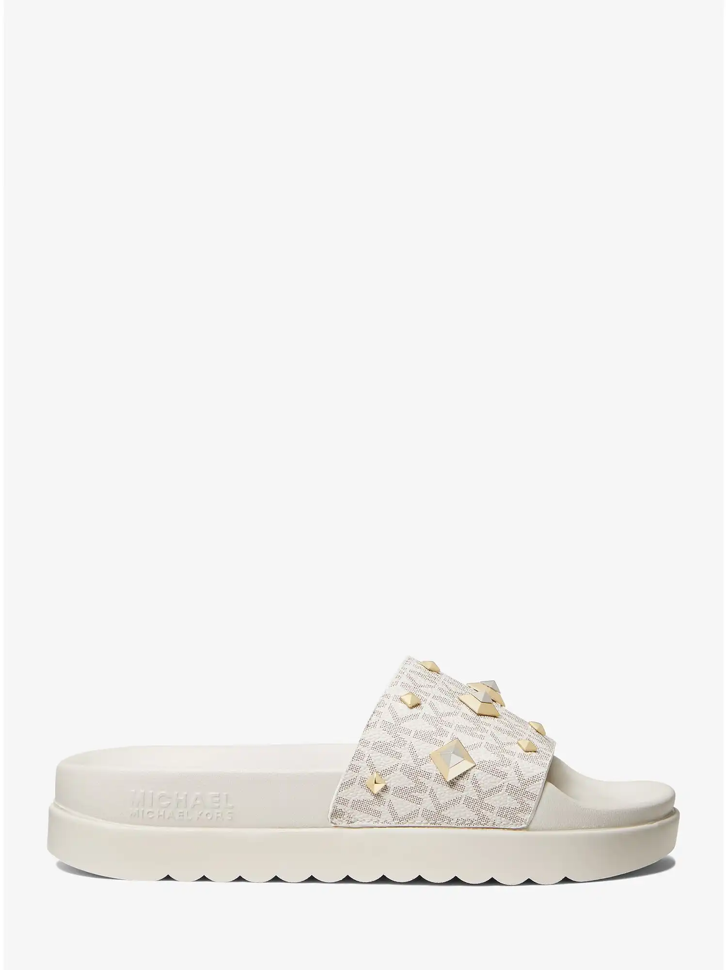 tyra studded logo slide sandal vanilla