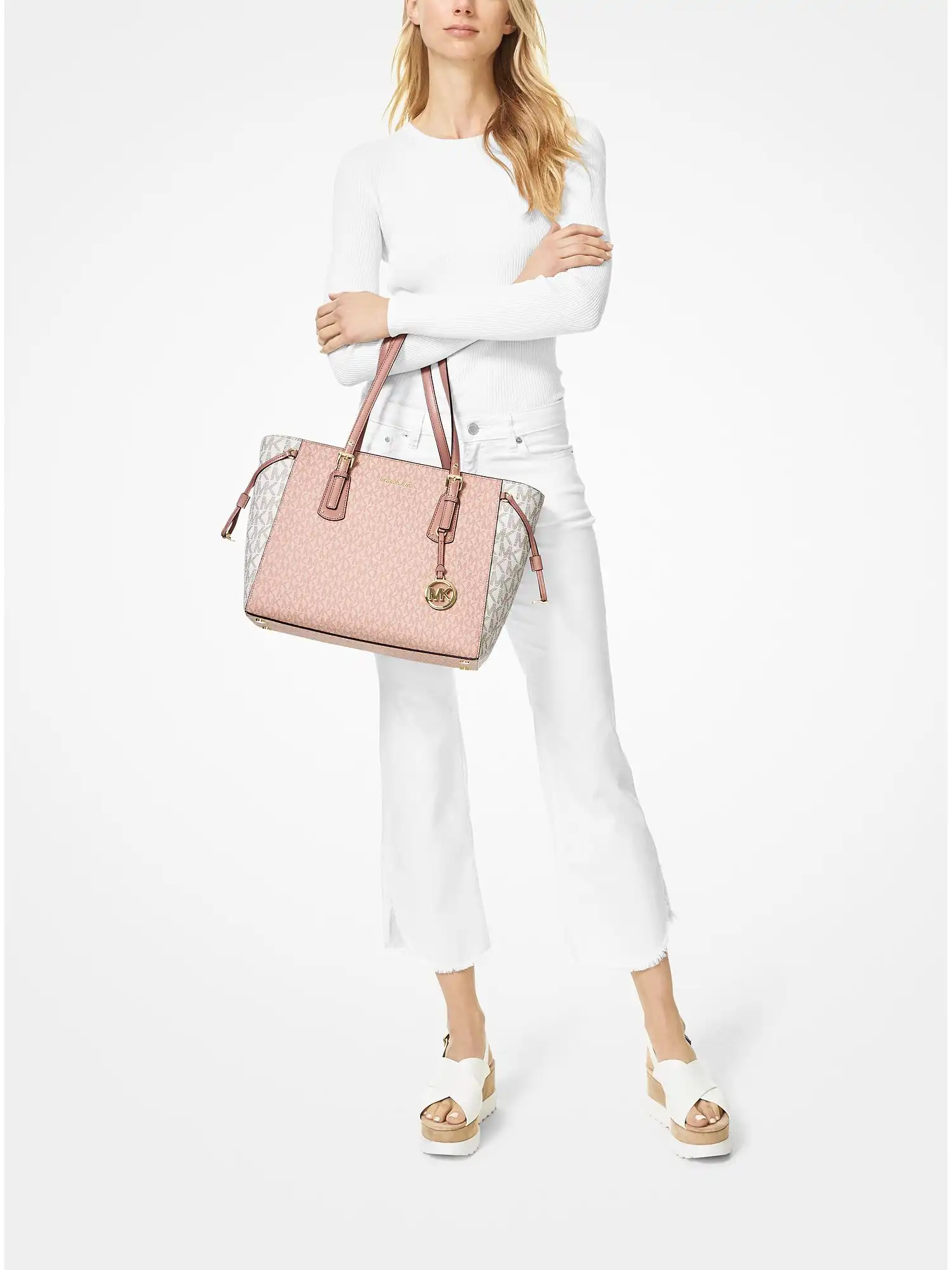 voyager medium color block logo tote bag ballet multi