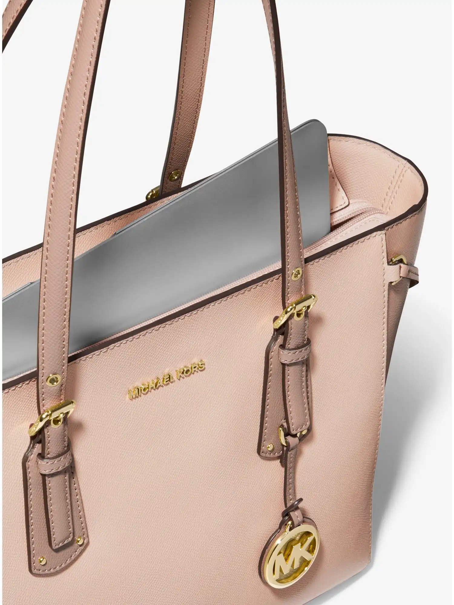 voyager medium two tone crossgrain leather tote bag sftpink fawn