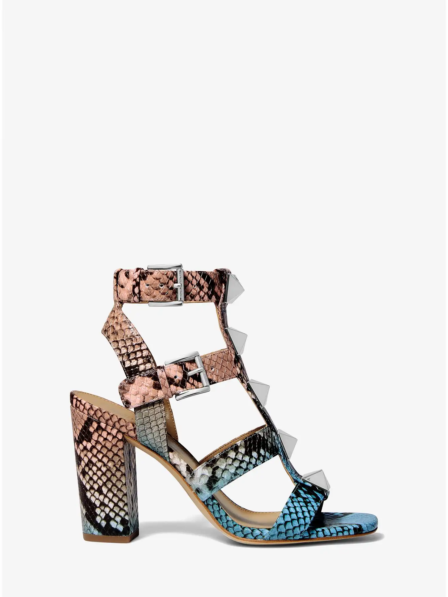 wren studded ombr&eacute; snake embossed leather sandal ocean blue multi